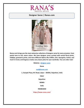 Designer Saree | Ranas.com