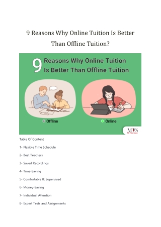 9 Reasons Why Online Tuition Is Better Than Offline Tuition