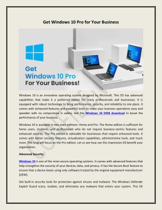 Get Windows 10 Pro for Your Business