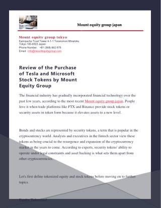 Review of the Purchase of Tesla and Microsoft Stock Tokens by Mount Equity Group