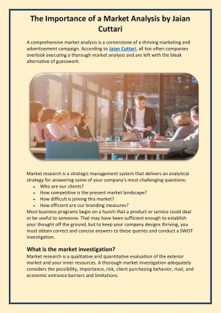 The Importance of a Market Analysis by Jaian Cuttari