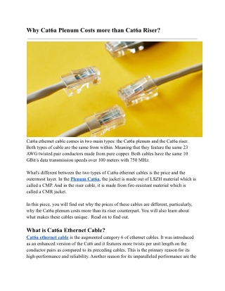 Why Cat6a Plenum Costs more than Cat6a Riser