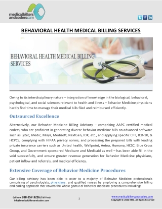 BEHAVIORAL HEALTH MEDICAL BILLING SERVICES