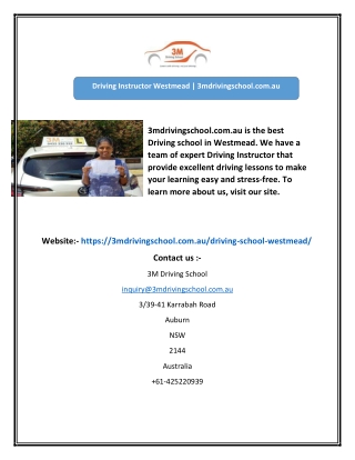Driving Instructor Westmead  3mdrivingschoolcomau