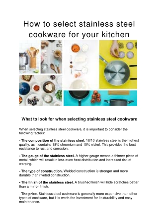 How to select stainless steel cookware for your kitchen