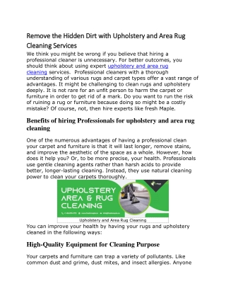 Remove the Hidden Dirt with Upholstery and Area Rug Cleaning Services