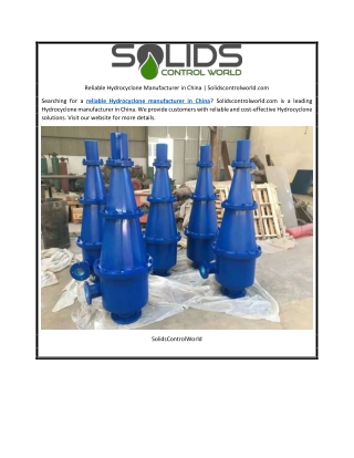 Reliable Hydrocyclone Manufacturer in China | Solidscontrolworld.com