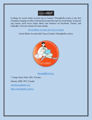 Social Media Account Info Tag in Canada | Onetaphello.com/ca
