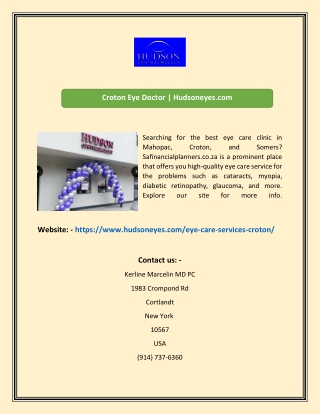 Croton Eye Doctor  Hudsoneyescom