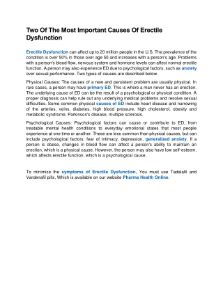Two Of The Most Important Causes Of Erectile Dysfunction
