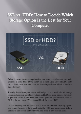 SSD Vs. HDD How To Decide Which Storage Option Is The Best For Your Computer
