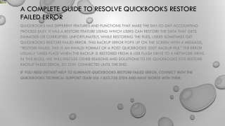 Complete method to resolve QuickBooks Restore Failed error