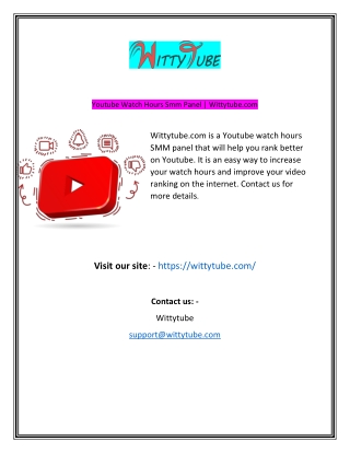 Youtube Watch Hours Smm Panel  Wittytubecom