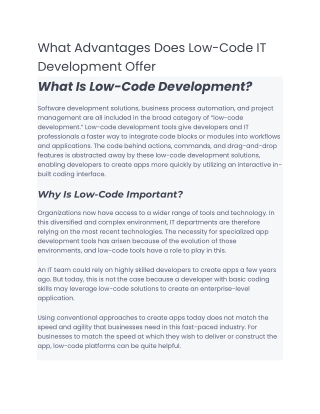 What Advantages Does Low-Code IT Development Offer