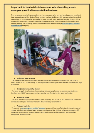 Important factors to take into account when launching a non-emergency medical transportation business.