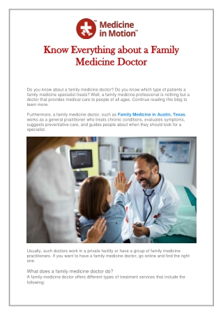 Know Everything about a Family Medicine Doctor