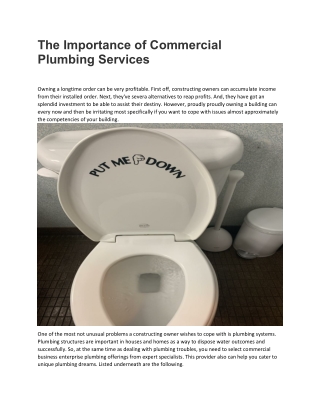 The Importance of Commercial Plumbing Services