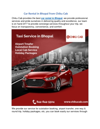 Car Rental in Bhopal from Chiku Cab
