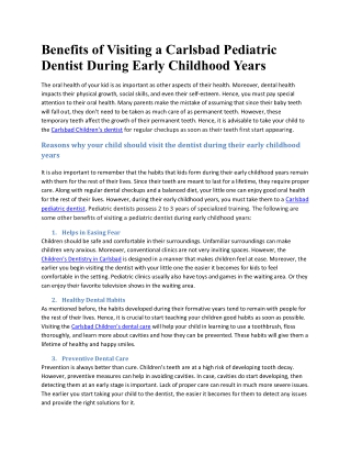 Benefits of Visiting a Carlsbad Pediatric Dentist During Early Childhood Years