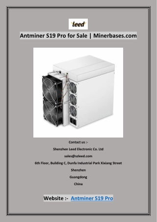 Antminer S19 Pro for Sale | Minerbases.com