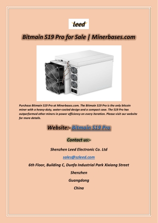 Bitmain S19 Pro for Sale  Minerbases