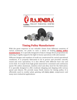 Timing Pulley Manufacturer