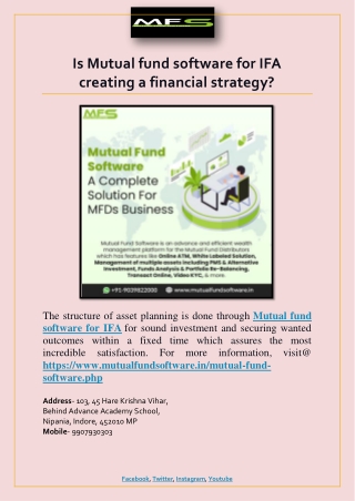 Is Mutual fund software for IFA creating a financial strategy