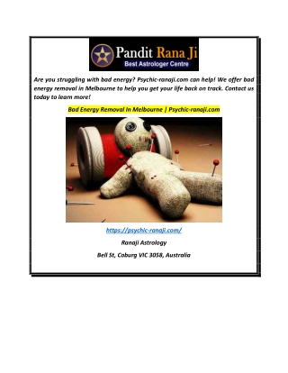 Bad Energy Removal In Melbourne  Psychic-ranaji.com