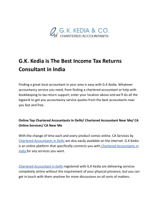 G.K. Kedia is The Best Income Tax Returns Consultant in India