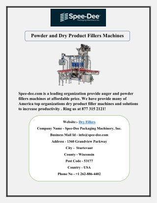 Powder and Dry Product Fillers Machines