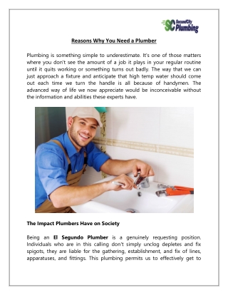 Reasons Why You Need a Plumber