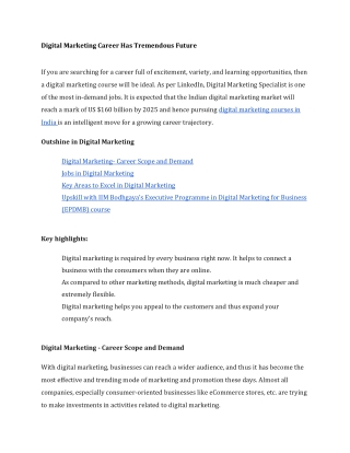 Digital Marketing Career Has Tremendous Future