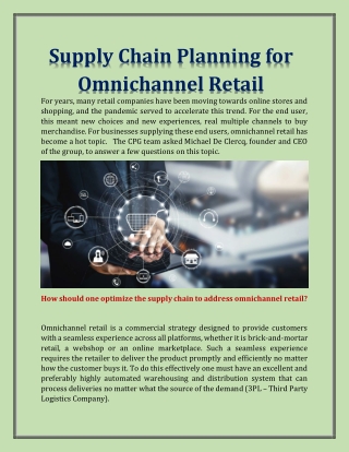 Supply Chain Planning for Omnichannel Retail