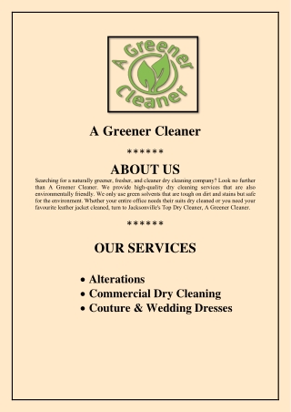 Dry Cleaning Services St. John's County - A Greener Cleaner