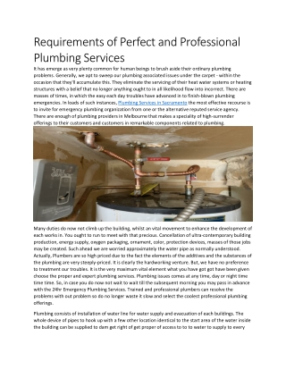 Requirements of Perfect and Professional Plumbing Services