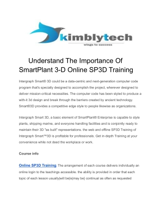 Understand The Importance Of SmartPlant 3-D Online SP3D Training