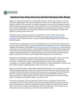 AAC Blocks and Bricks Manufacturers in Hyderabad, Chennai