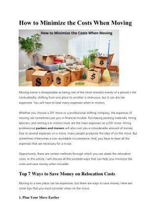 How to Minimize the Costs When Moving