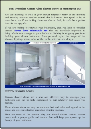 custom semi frameless shower door in Minneapolis