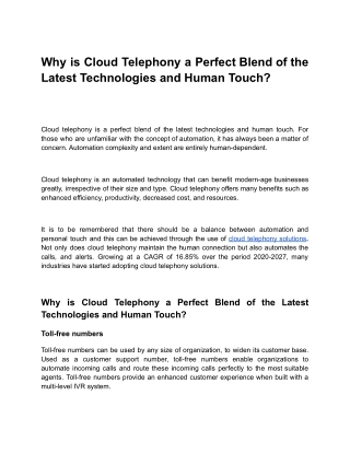 Why is Cloud Telephony a Perfect Blend of the Latest Technologies and Human Touch