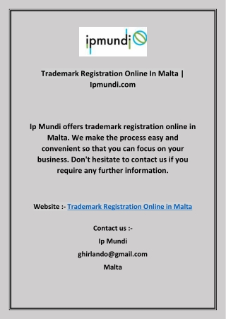 Trademark Registration Online In Malta | Ipmundi.com