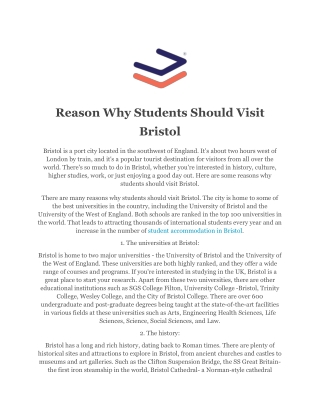 Reason Why Students Should Visit Bristol