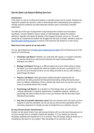 Get the Best Lab Report Writing Service