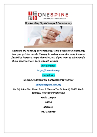 Dry Needling Physiotherapy Onespinemy