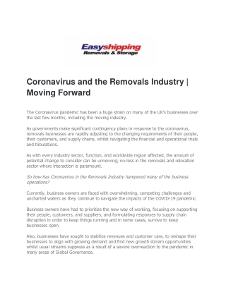 Coronavirus and the Removals Industry Moving Forward - Easy Shipping