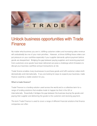 Unlock business opportunities with Trade Finance - Pulse Cashflow Finance