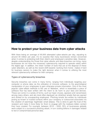How to protect your business data from cyber attacks - Systems Analysis Design & Support
