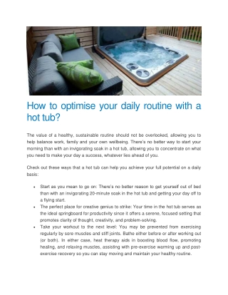 How to optimise your daily routine with a hot tub - The Hot Tub and Swim Spa Company