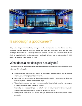 Set Design a Good Career - Scott Fleary Productions