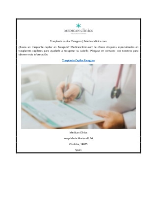 Trasplante capilar Zaragoza | Medicanclinics.com